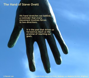 photo of hand of Steve Ovett from statue in Brighton, with poem